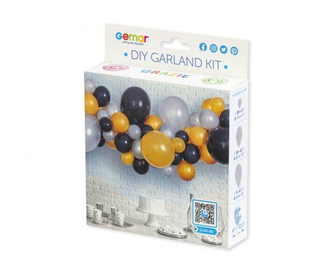 balionų girlianda juoda sidabrinė auksinė spalvos