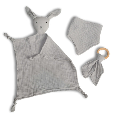 dovanų rinkinys kūdikiui mikdukas zuikis žaislas seilinukas kaklaskarė