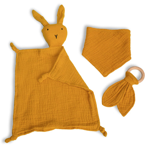 dovanų rinkinys kūdikiui mikdukas zuikis žaislas seilinukas kaklaskarė