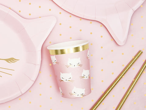 vienkartiniai puodeliai indai gimtadienis katino tema