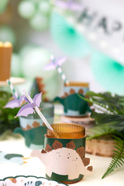 puodukų dekoracija dinozaurai