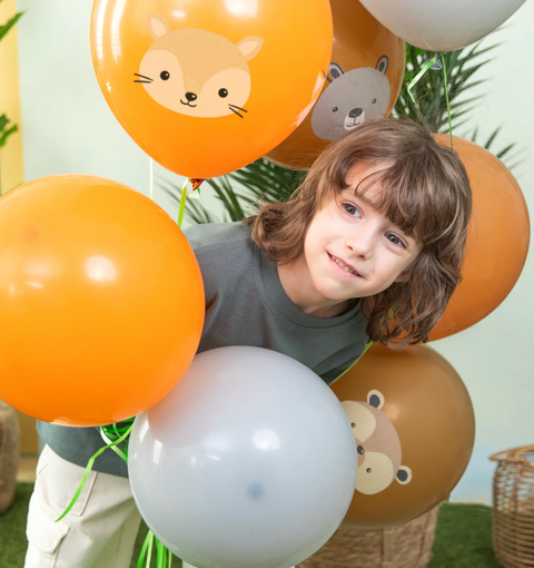 balionai miško žvereliai tema gyvūnai dekoracijos gimtadieniui šventei šventinė atributika