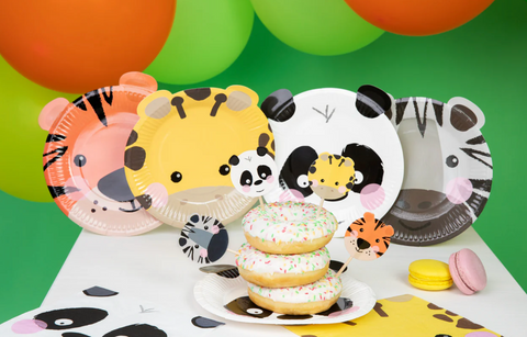 vienkartiniai indai lėkštės popierinės gyvūnai safaris pirmas gimtadienis šventinė atributika