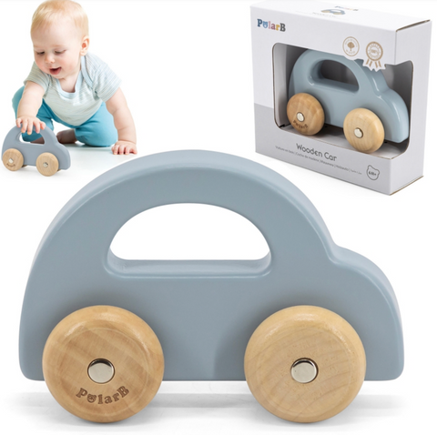 mediniai žaislai, kūdikių žaislai, stumdymas, motorika, vystymasis, dovana kūdikiui.