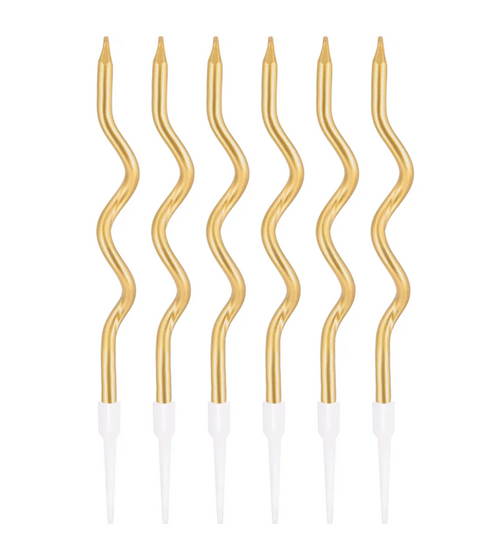 žvakutės auksinės aukso spalvos torto žvakės banguotos vingiuotos curly candles