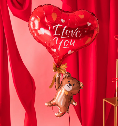 Folinis balionas - meškiukas su širdele "I love You"