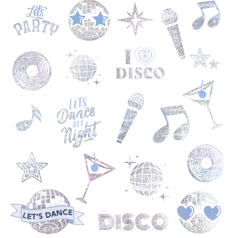 disco disko tema dekoracijos vakarelis laikinos tauiruotes svenciu dekoras