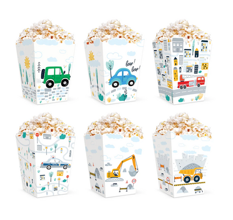 popkornu dezutes spragesiams gimtadienio dekoracijos mašinos tema statybų policijos