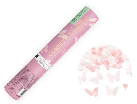 Konfeti lielgabals - tauriņi (rozā, balti)
