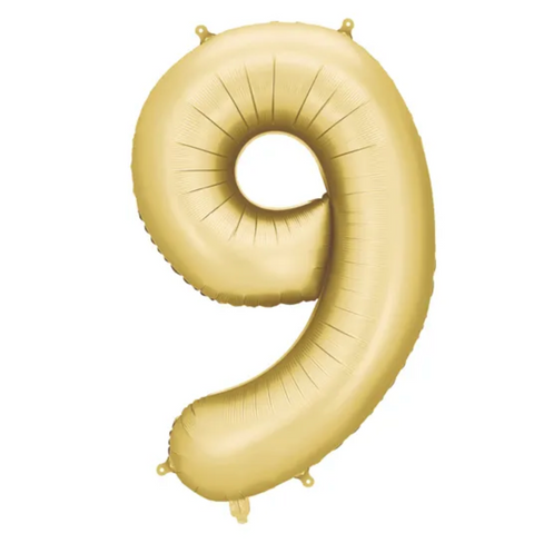 Matiniai aukso spalvos foliniai balionai skaičiai nuo 0 iki 9
