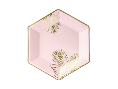 Vienkartinės lėkštės "Šešiakampės su lapų raštu"