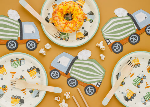 Vienkartinės lėkštės "Statybų transporto priemonės"